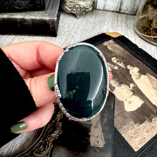 The Colossal Collection - Bloodstone Crystal Statement Ring Size 11 Fine Silver / Foxlark Collection