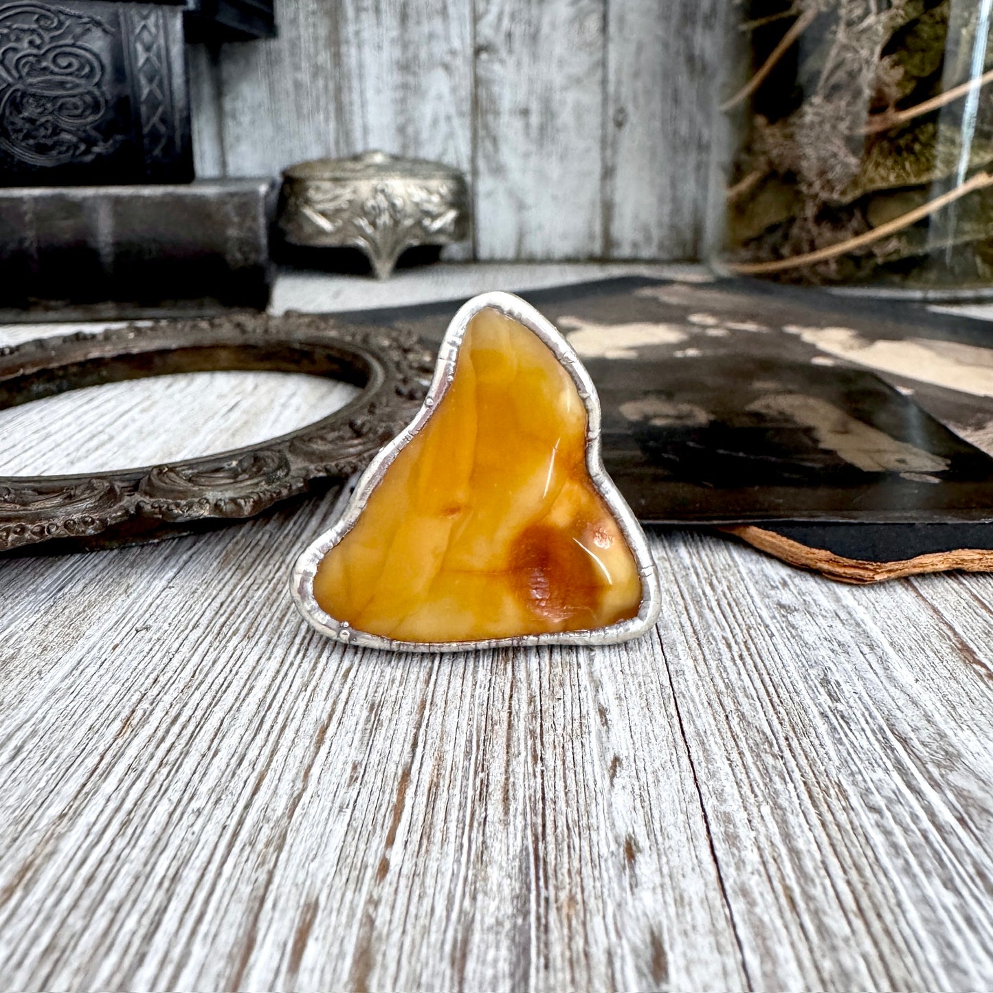 The Colossal Collection - Raw Baltic Amber Crystal Ring Fine Silver Size 8.5 / Foxlark Collection - One of a Kind