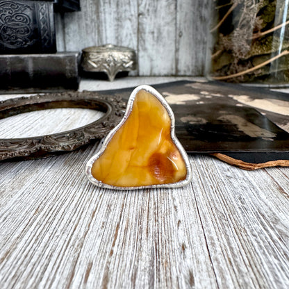 The Colossal Collection - Raw Baltic Amber Crystal Ring Fine Silver Size 8.5 / Foxlark Collection - One of a Kind