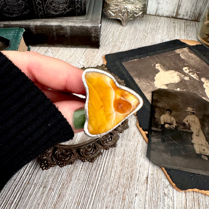 The Colossal Collection - Raw Baltic Amber Crystal Ring Fine Silver Size 8.5 / Foxlark Collection - One of a Kind