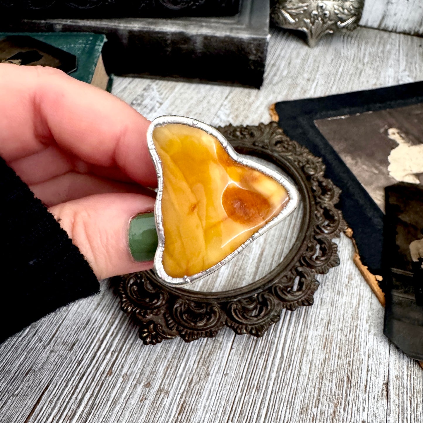 The Colossal Collection - Raw Baltic Amber Crystal Ring Fine Silver Size 8.5 / Foxlark Collection - One of a Kind