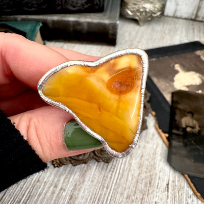 The Colossal Collection - Raw Baltic Amber Crystal Ring Fine Silver Size 8.5 / Foxlark Collection - One of a Kind