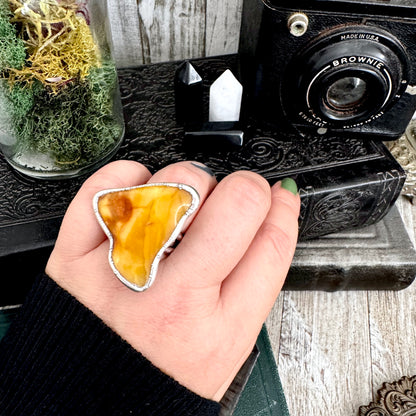 The Colossal Collection - Raw Baltic Amber Crystal Ring Fine Silver Size 8.5 / Foxlark Collection - One of a Kind