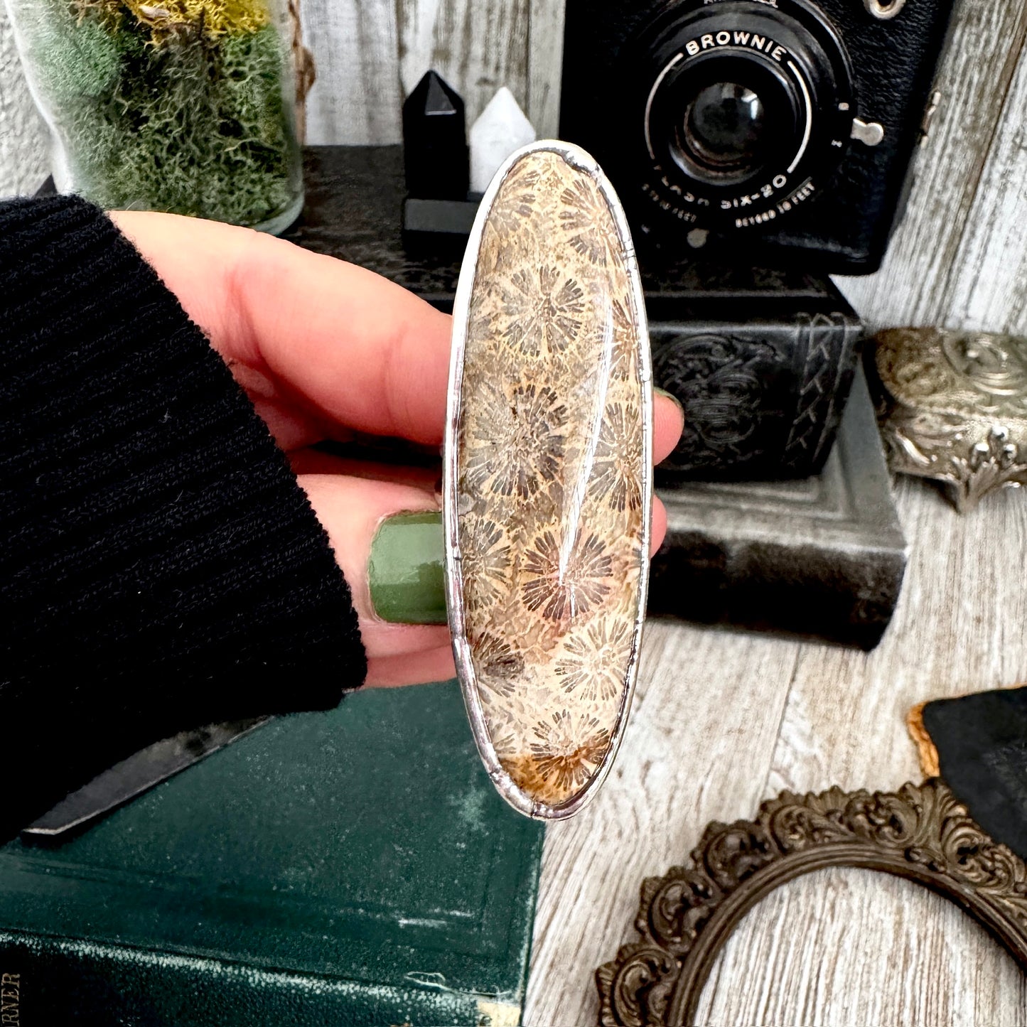 The Colossal Collection - Fossilized Coral Crystal Ring Fine Silver Size 10 / Foxlark Collection - One of a Kind