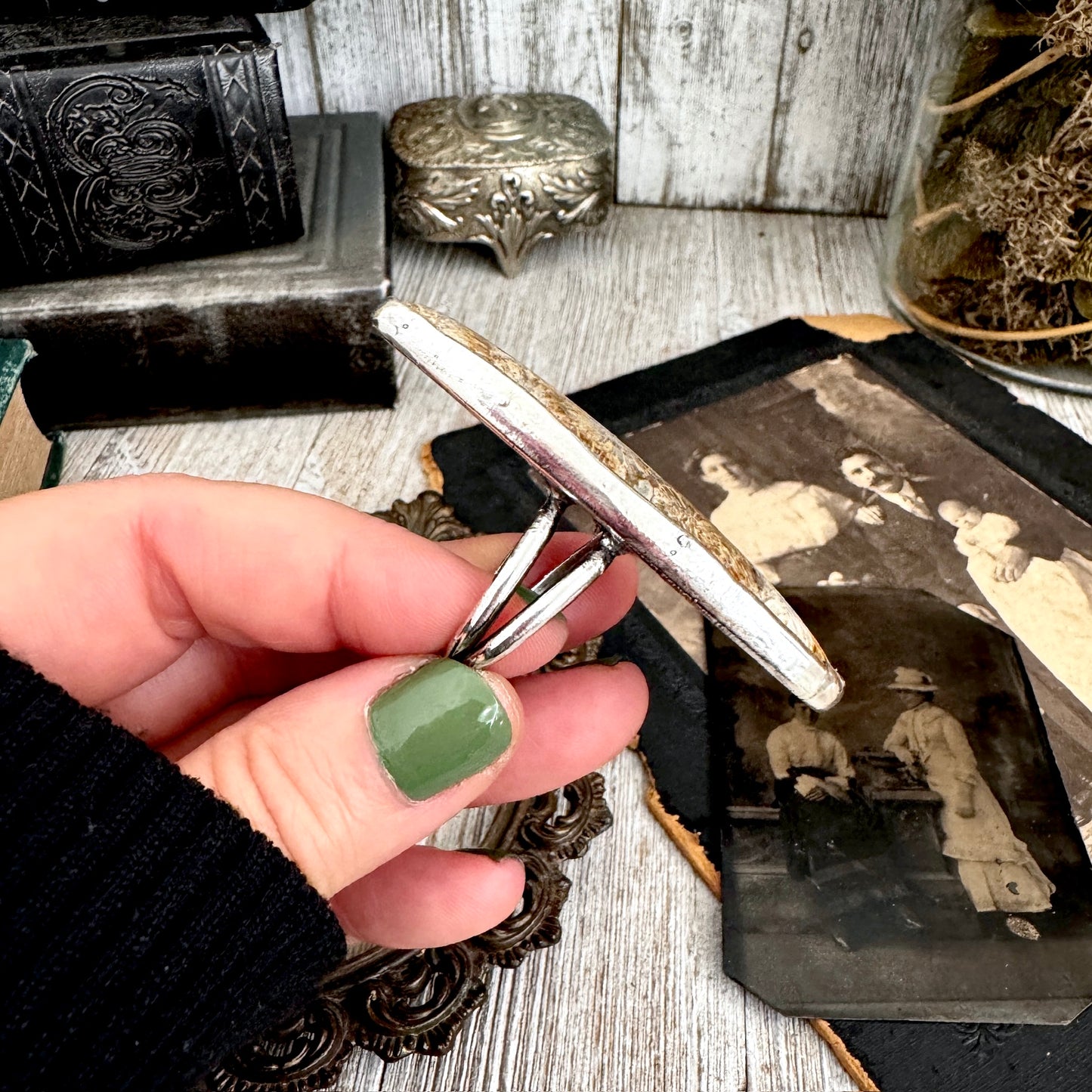 The Colossal Collection - Fossilized Coral Crystal Ring Fine Silver Size 10 / Foxlark Collection - One of a Kind