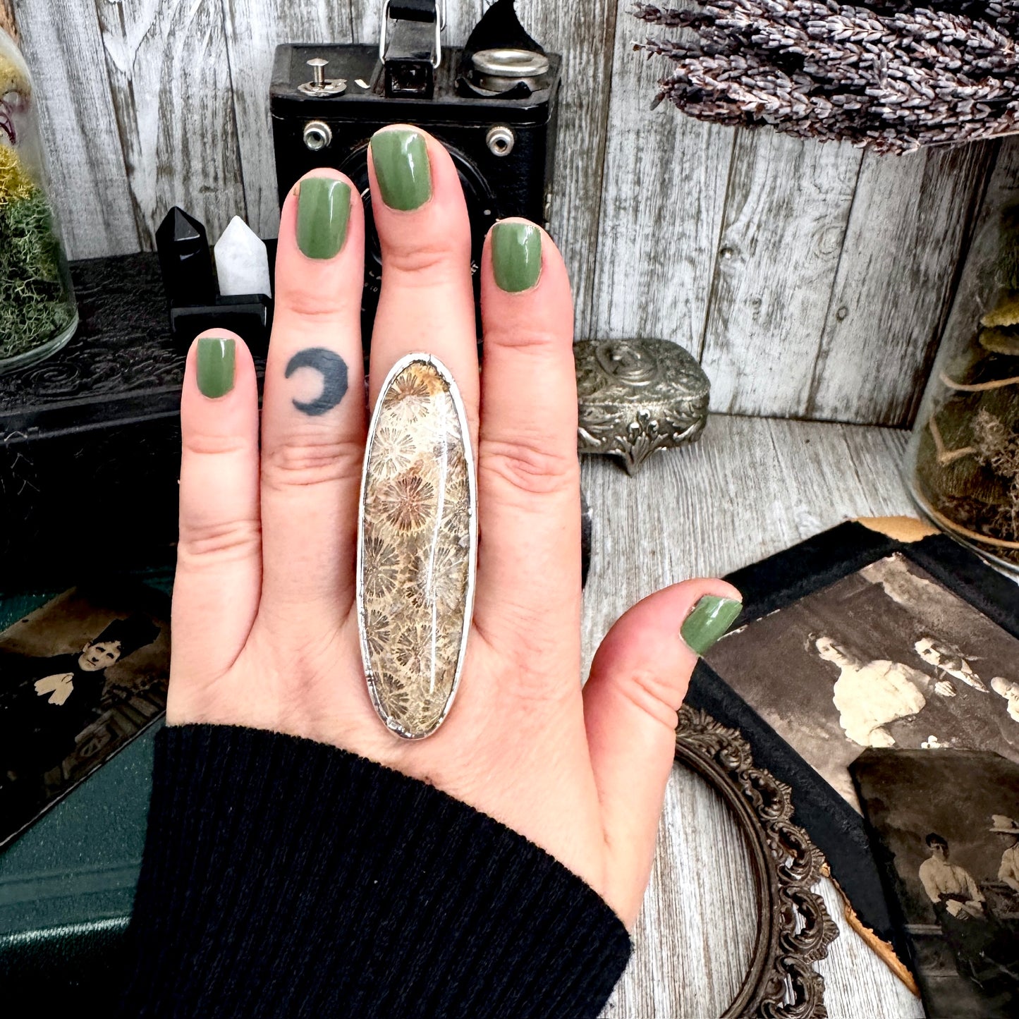 The Colossal Collection - Fossilized Coral Crystal Ring Fine Silver Size 10 / Foxlark Collection - One of a Kind