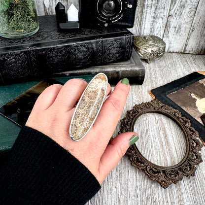 The Colossal Collection - Fossilized Coral Crystal Ring Fine Silver Size 10 / Foxlark Collection - One of a Kind