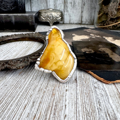 The Colossal Collection - Raw Baltic Amber Crystal Ring Fine Silver Size 10 / Foxlark Collection - One of a Kind