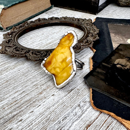 The Colossal Collection - Raw Baltic Amber Crystal Ring Fine Silver Size 10 / Foxlark Collection - One of a Kind