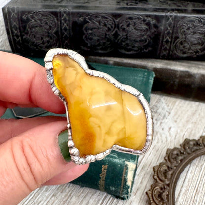 The Colossal Collection - Raw Baltic Amber Crystal Ring Fine Silver Size 10 / Foxlark Collection - One of a Kind