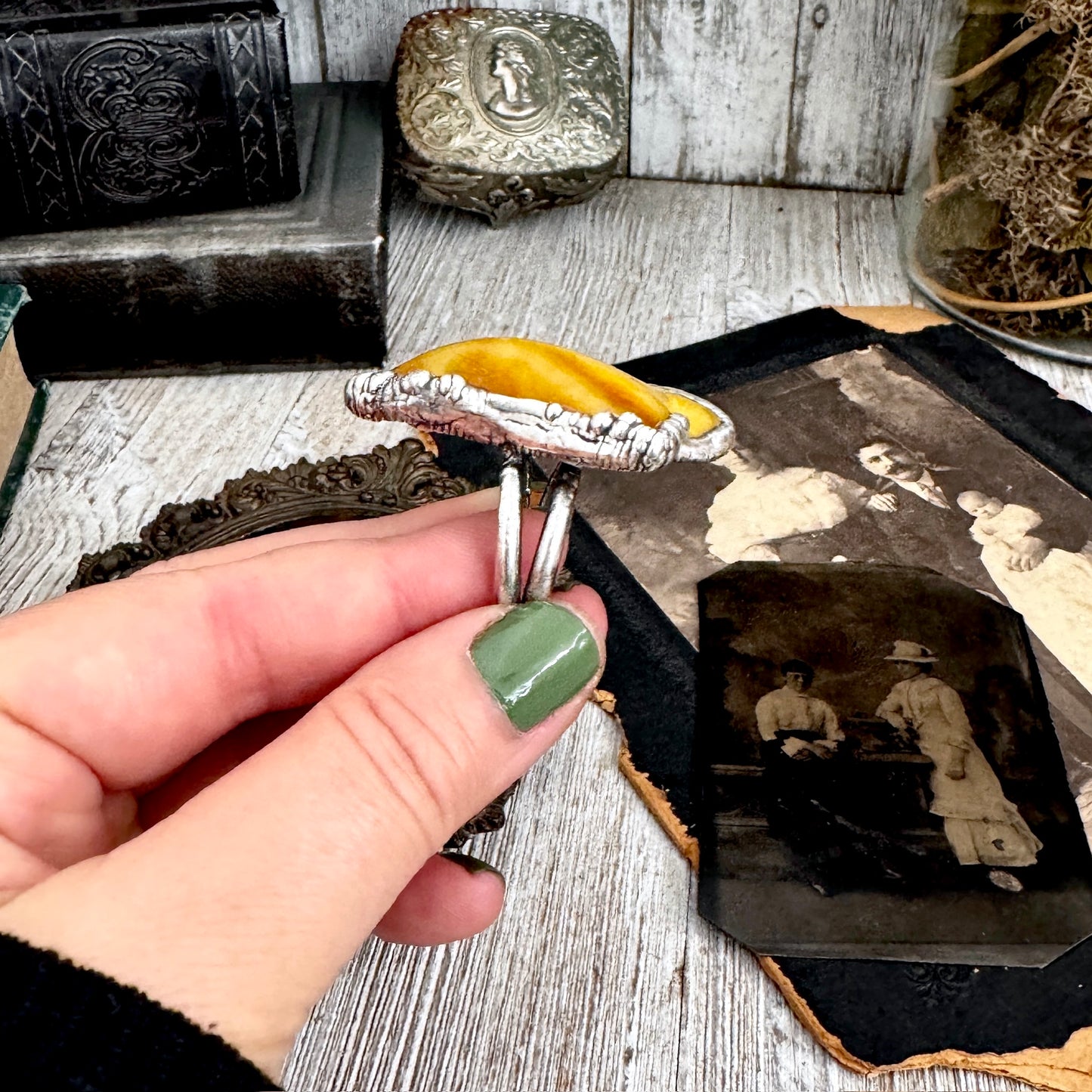 The Colossal Collection - Raw Baltic Amber Crystal Ring Fine Silver Size 10 / Foxlark Collection - One of a Kind