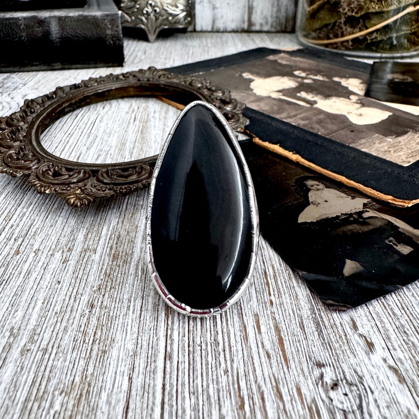 The Colossal Collection - Black Agate Crystal Ring Fine Silver Size 9 / Foxlark Collection - One of a Kind