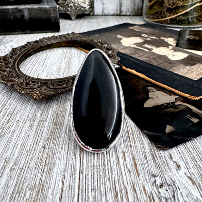 The Colossal Collection - Black Agate Crystal Ring Fine Silver Size 9 / Foxlark Collection - One of a Kind