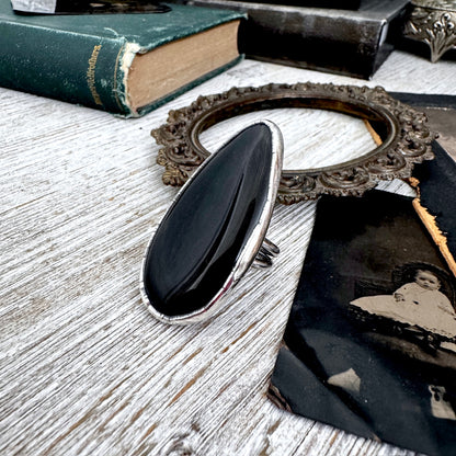The Colossal Collection - Black Agate Crystal Ring Fine Silver Size 9 / Foxlark Collection - One of a Kind