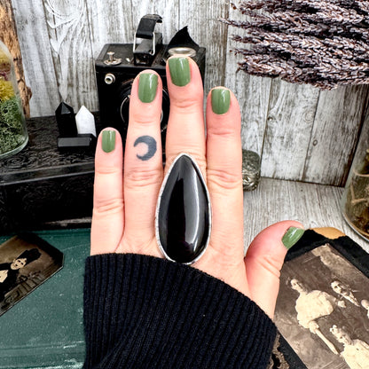 The Colossal Collection - Black Agate Crystal Ring Fine Silver Size 9 / Foxlark Collection - One of a Kind