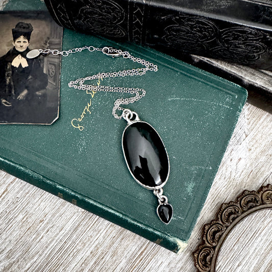 The Colossal Collection - Black Obsidian and Black Onyx Dangly Crystal Necklace in Fine Silver / One of a Kind