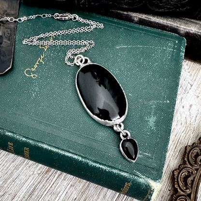 The Colossal Collection - Black Obsidian and Black Onyx Dangly Crystal Necklace in Fine Silver / One of a Kind