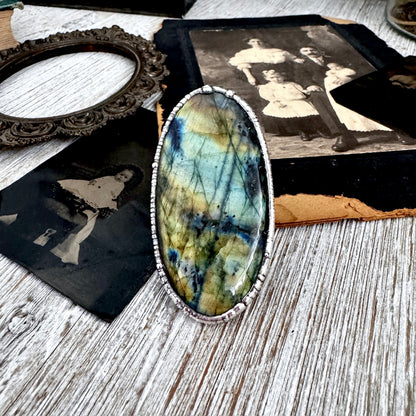 The Colossal Collection - Labradorite Crystal Ring Fine Silver Size 9 / One of a Kind FOXLARK