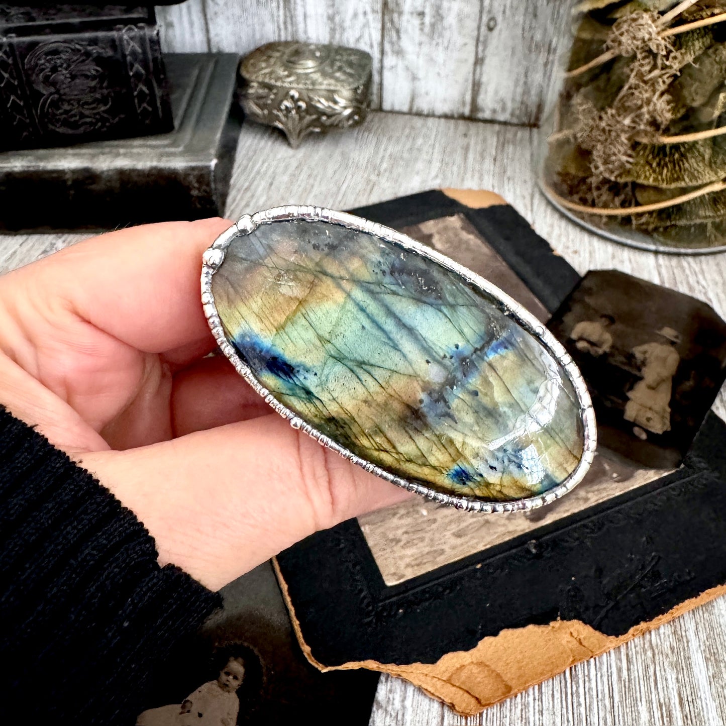 The Colossal Collection - Labradorite Crystal Ring Fine Silver Size 9 / One of a Kind FOXLARK