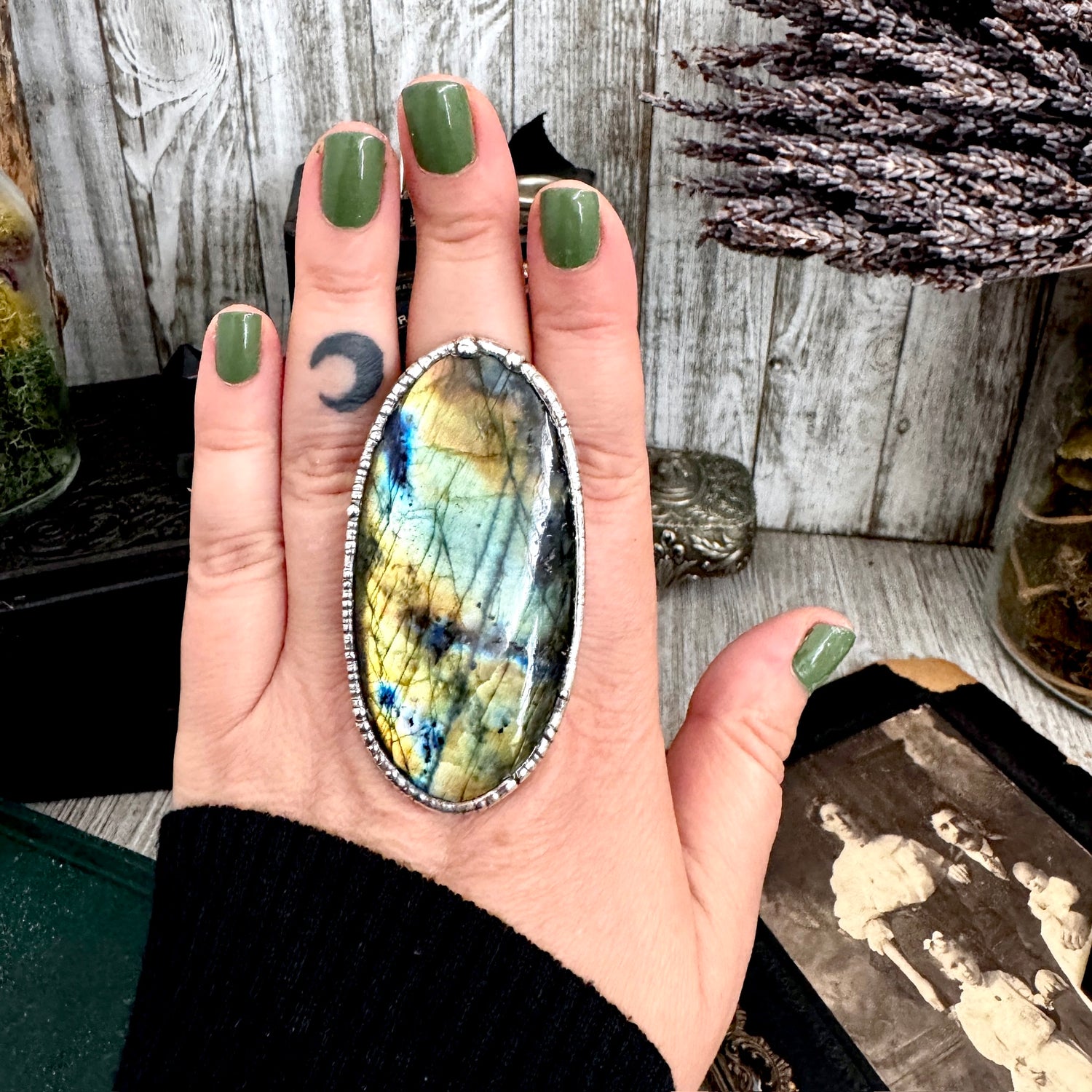 The Colossal Collection - Labradorite Crystal Ring Fine Silver Size 9 / One of a Kind FOXLARK