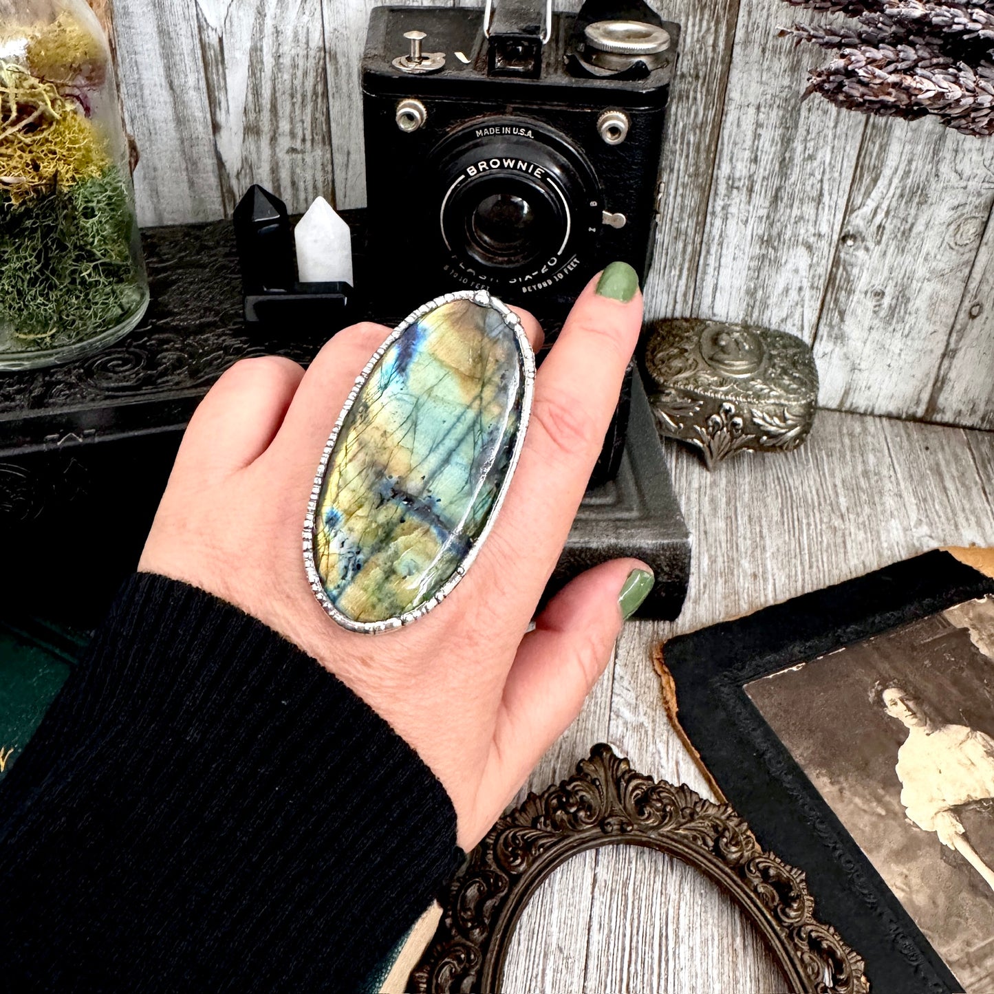 The Colossal Collection - Labradorite Crystal Ring Fine Silver Size 9 / One of a Kind FOXLARK