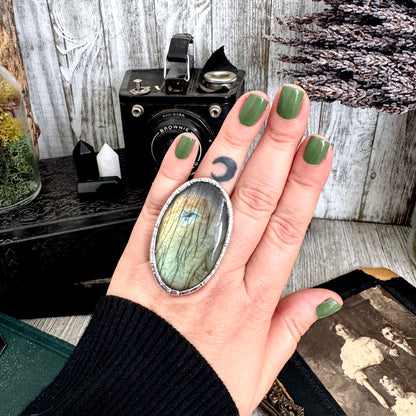 The Colossal Collection - Labradorite Crystal Ring Fine Silver Size 8 / Foxlark Collection - One of a Kind