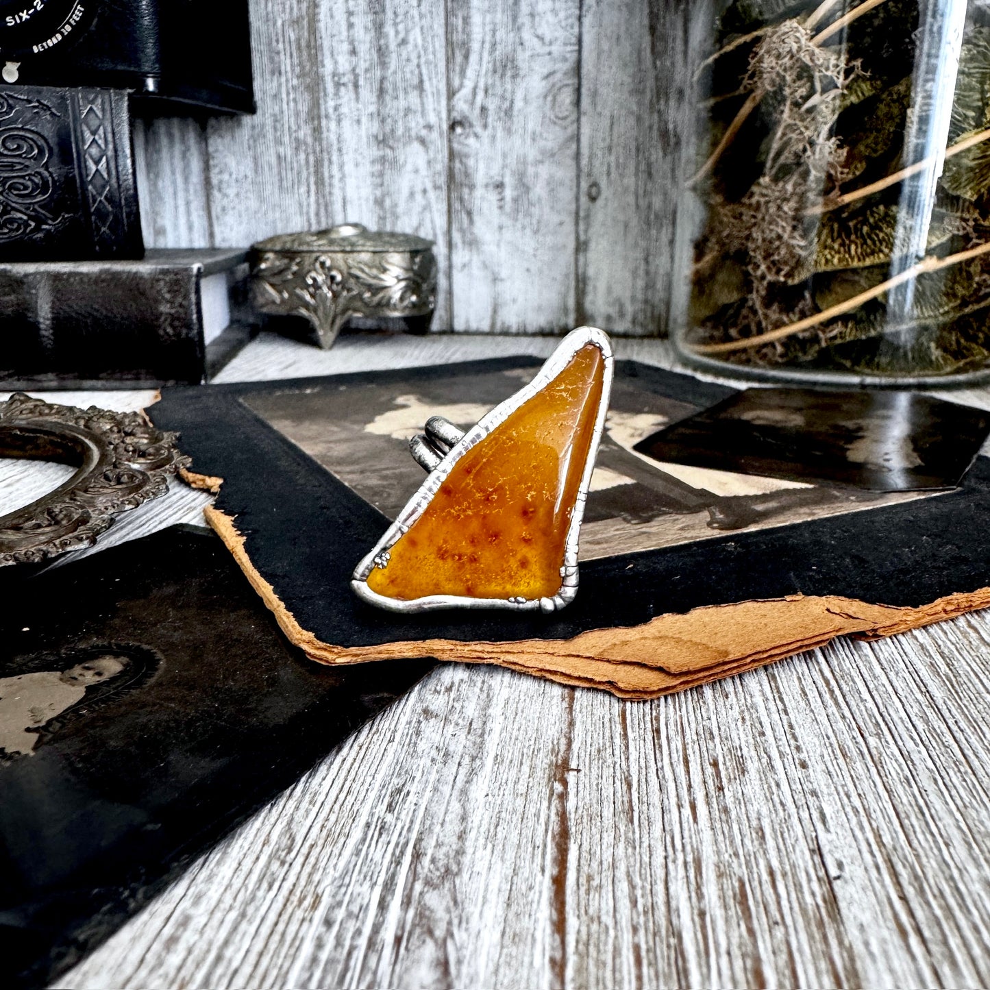 The Colossal Collection - Raw Baltic Amber Ring Fine Silver Size 11 /  One of a Kind