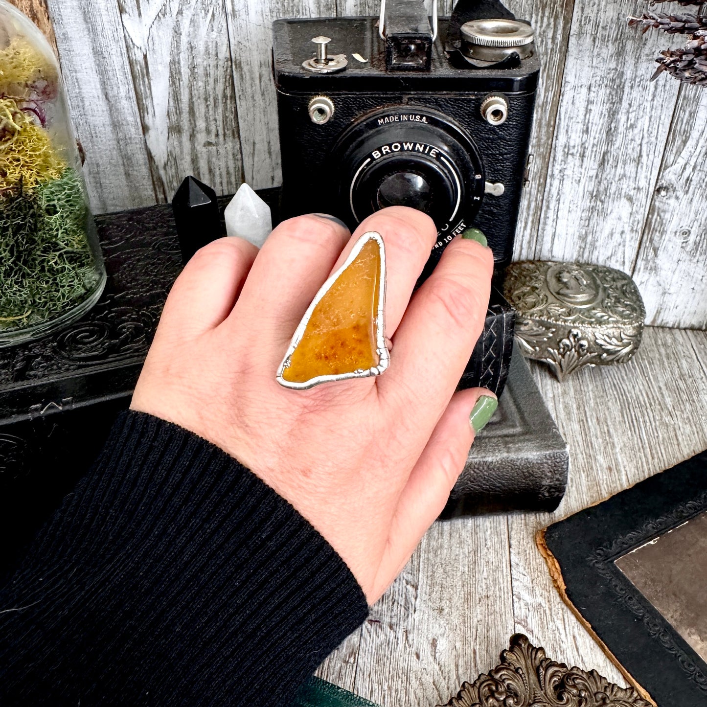 The Colossal Collection - Raw Baltic Amber Ring Fine Silver Size 11 /  One of a Kind