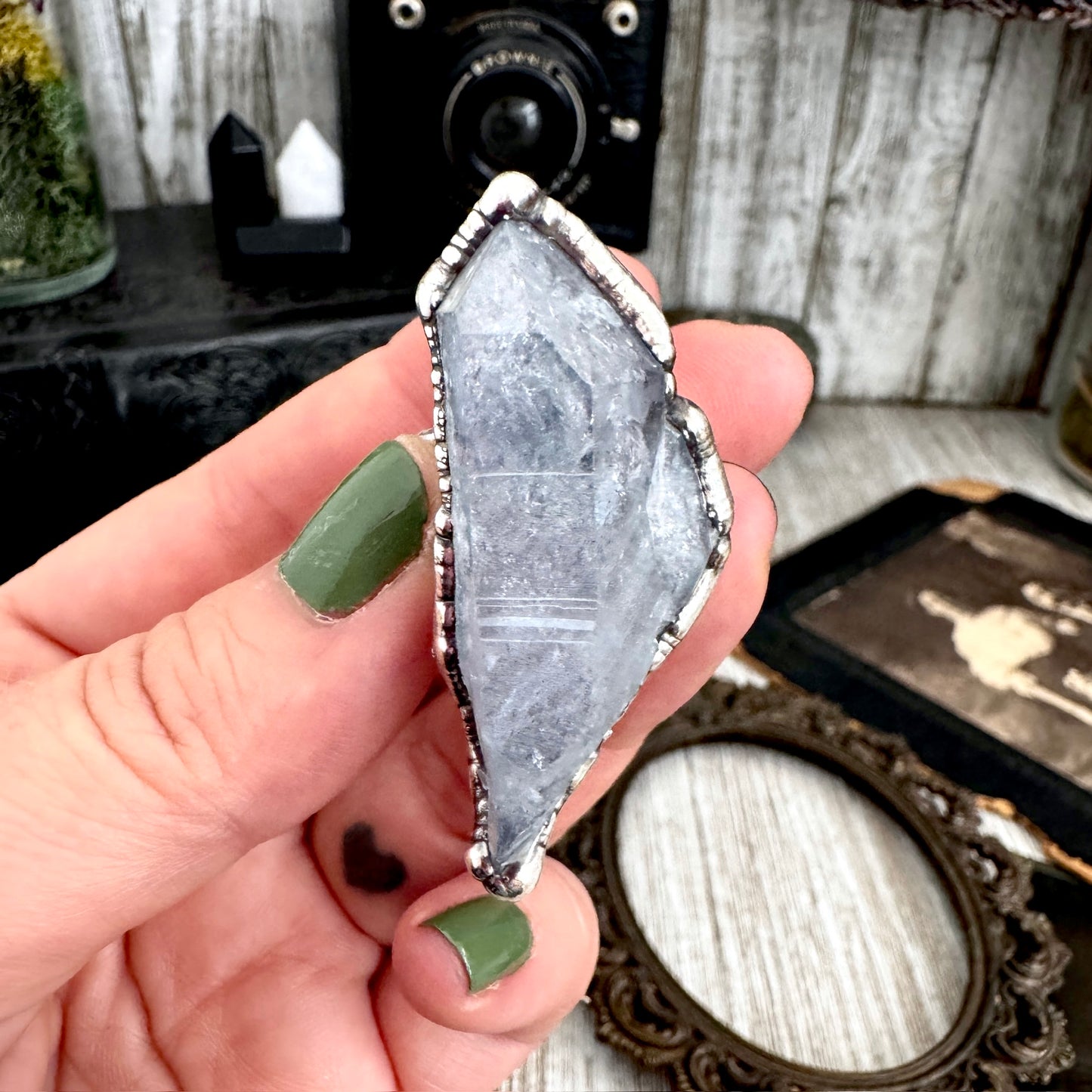 The Colossal Collection - Aqua Aura Quartz Crystal Ring Set in Fine Silver Size 8 / One of a Kind
