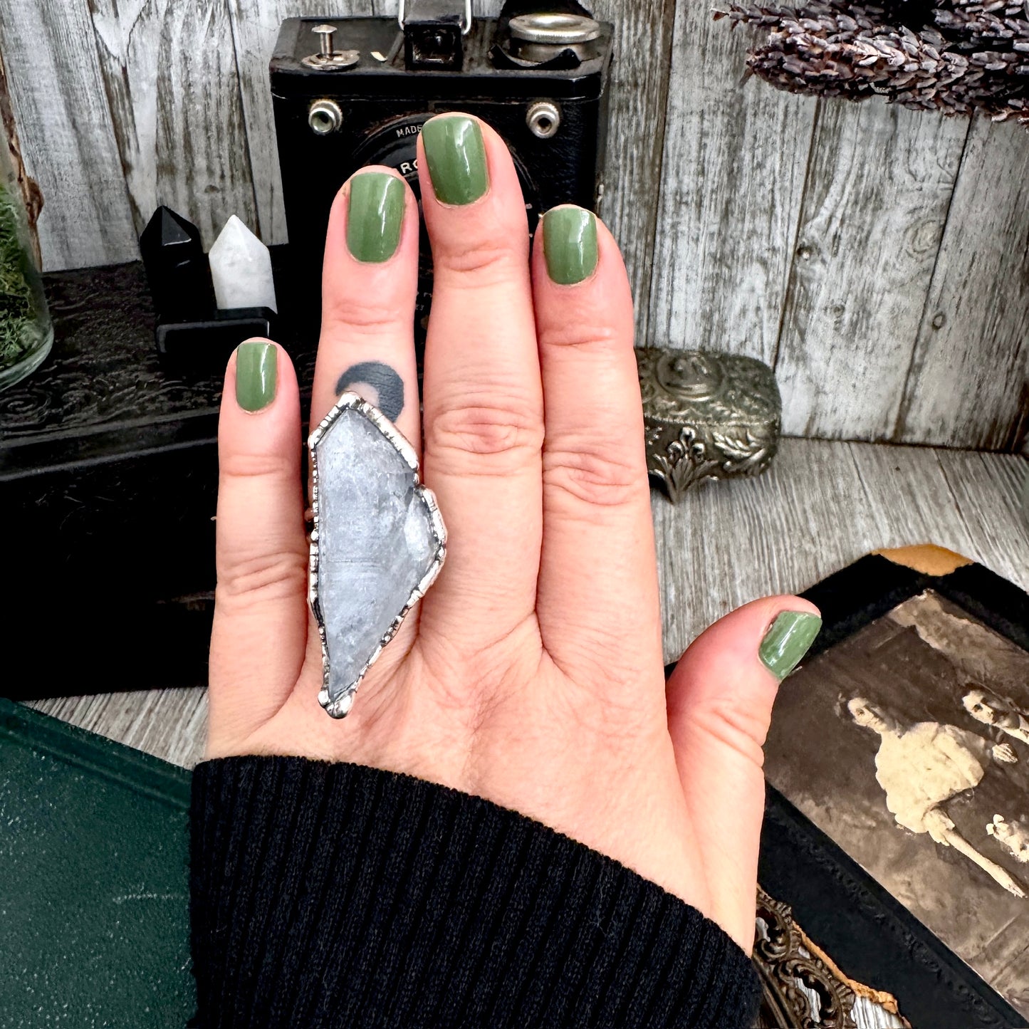 The Colossal Collection - Aqua Aura Quartz Crystal Ring Set in Fine Silver Size 8 / One of a Kind