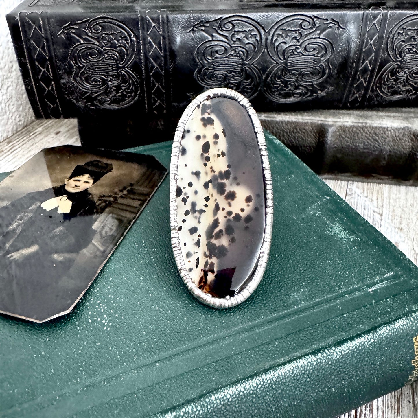 The Colossal Collection - Montana Moss Agate Crystal Ring Fine Silver Size 10.5 /One of a Kind