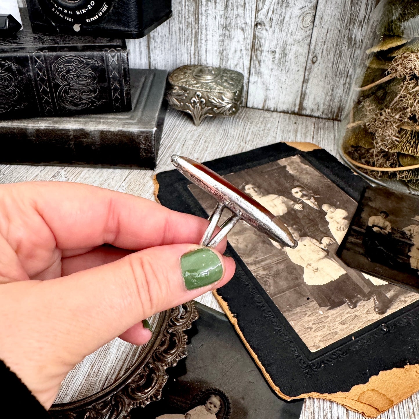 The Colossal Collection - Red Banded Agate Crystal Ring Fine Silver Size 9 / One of a Kind