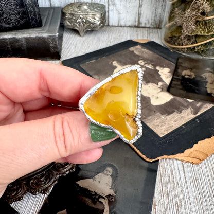 The Colossal Collection - Raw Baltic Amber Crystal Ring Fine Silver Size 8 / One of a Kind