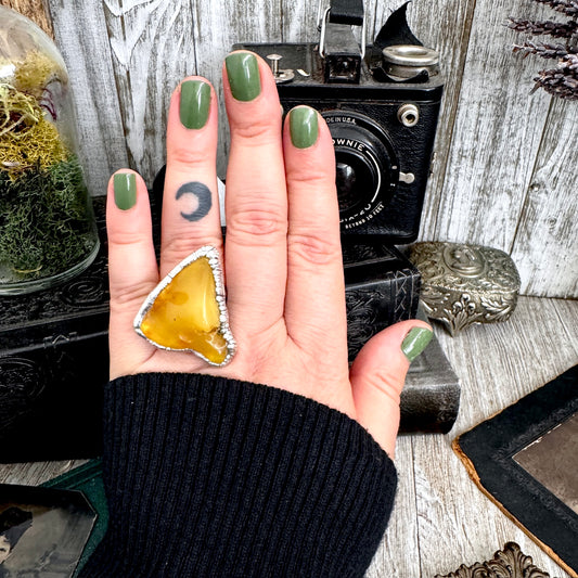 The Colossal Collection - Raw Baltic Amber Crystal Ring Fine Silver Size 8 / One of a Kind