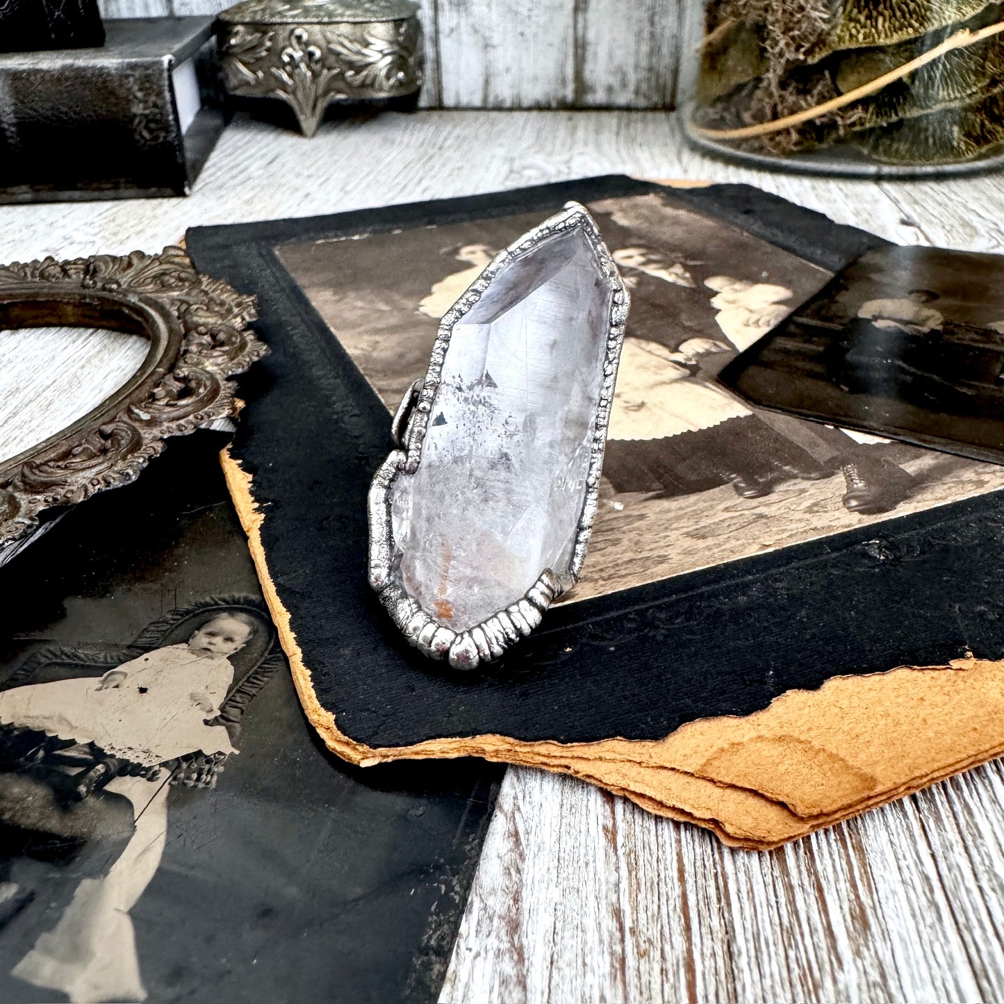 The Colossal Collection - Aqua Aura Quartz Crystal Ring Set in Fine Silver Size 8.5 / One of a Kind