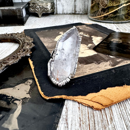 The Colossal Collection - Aqua Aura Quartz Crystal Ring Set in Fine Silver Size 8.5 / One of a Kind