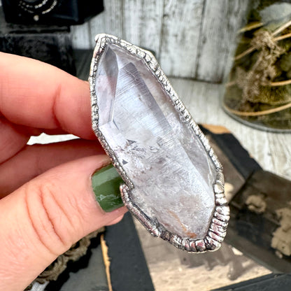 The Colossal Collection - Aqua Aura Quartz Crystal Ring Set in Fine Silver Size 8.5 / One of a Kind