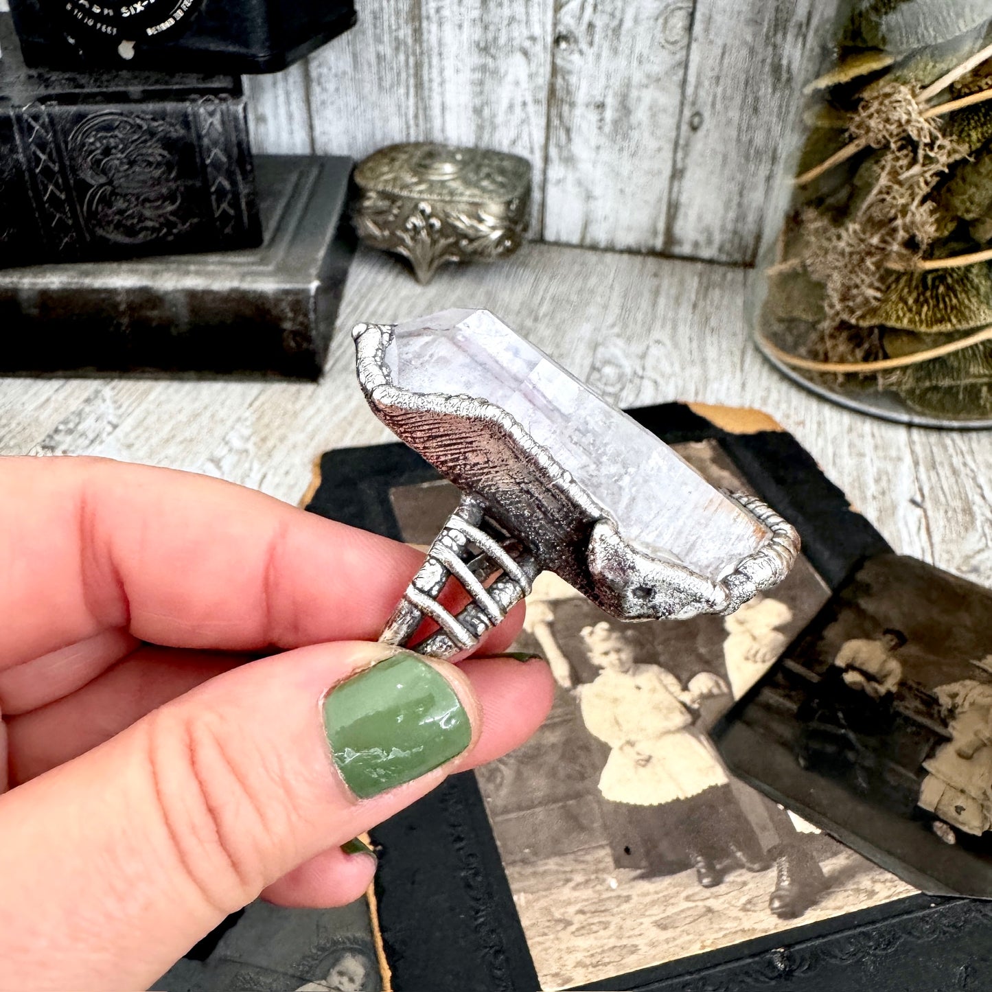The Colossal Collection - Aqua Aura Quartz Crystal Ring Set in Fine Silver Size 8.5 / One of a Kind