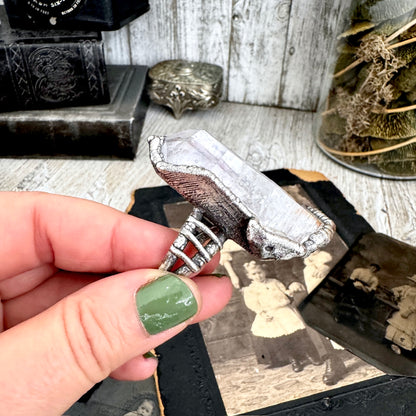 The Colossal Collection - Aqua Aura Quartz Crystal Ring Set in Fine Silver Size 8.5 / One of a Kind