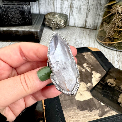 The Colossal Collection - Aqua Aura Quartz Crystal Ring Set in Fine Silver Size 8.5 / One of a Kind