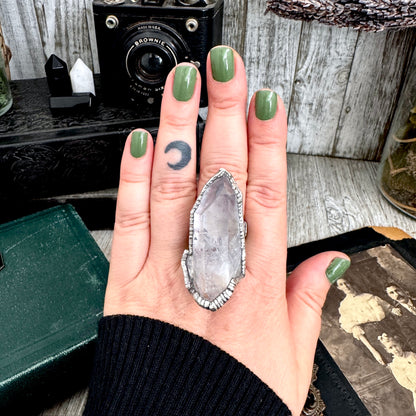 The Colossal Collection - Aqua Aura Quartz Crystal Ring Set in Fine Silver Size 8.5 / One of a Kind