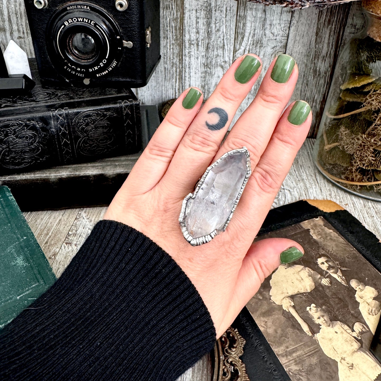 The Colossal Collection - Aqua Aura Quartz Crystal Ring Set in Fine Silver Size 8.5 / One of a Kind