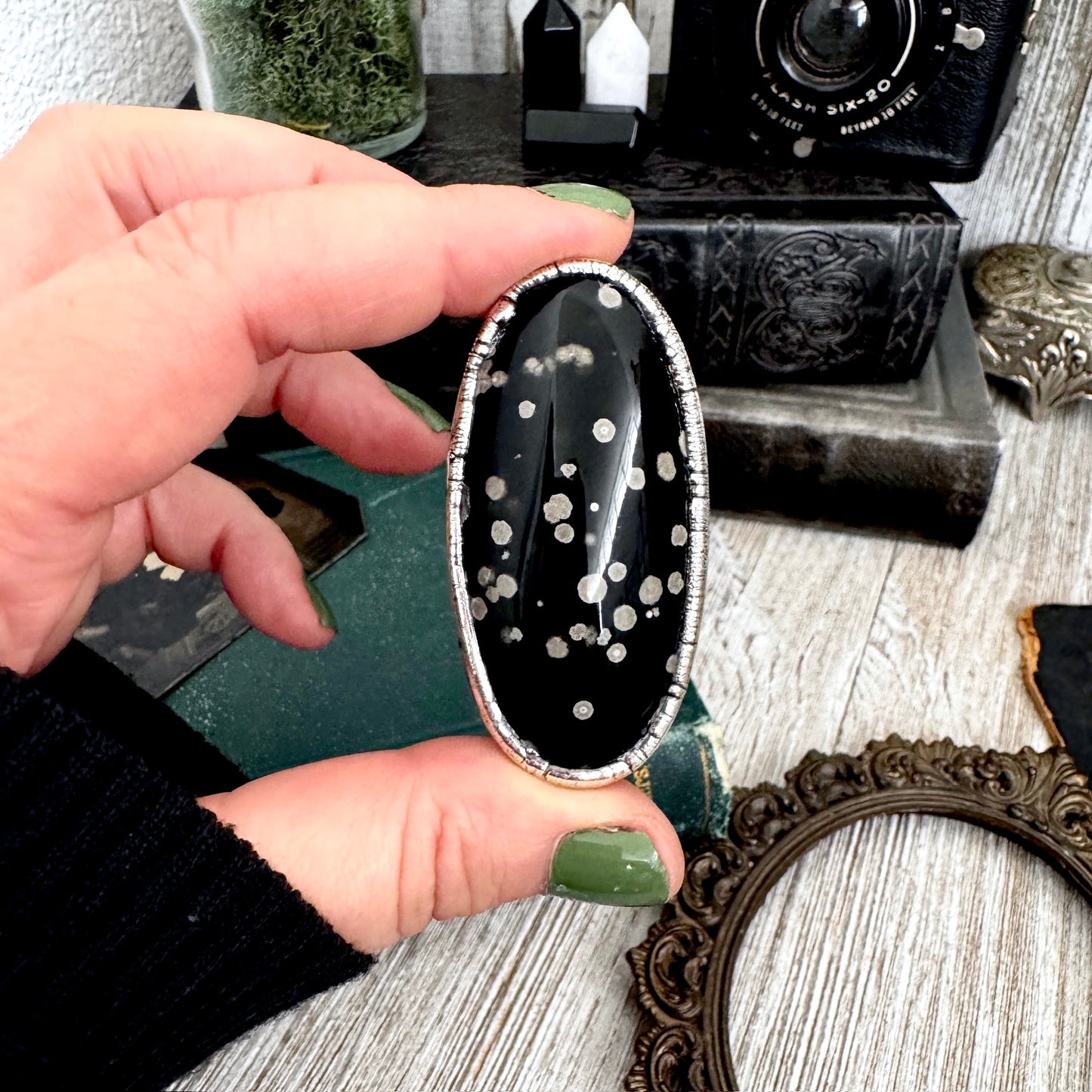 The Colossal Collection - Galaxy Obsidian Ring Set in Fine Silver Size 8.5 / One of a Kind