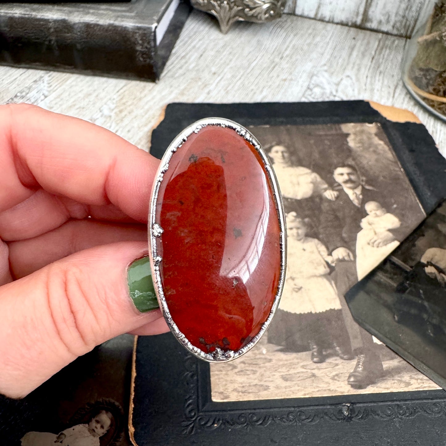 The Colossal Collection - Red Jasper Ring Set in Fine Silver Size 7 /One of a Kind