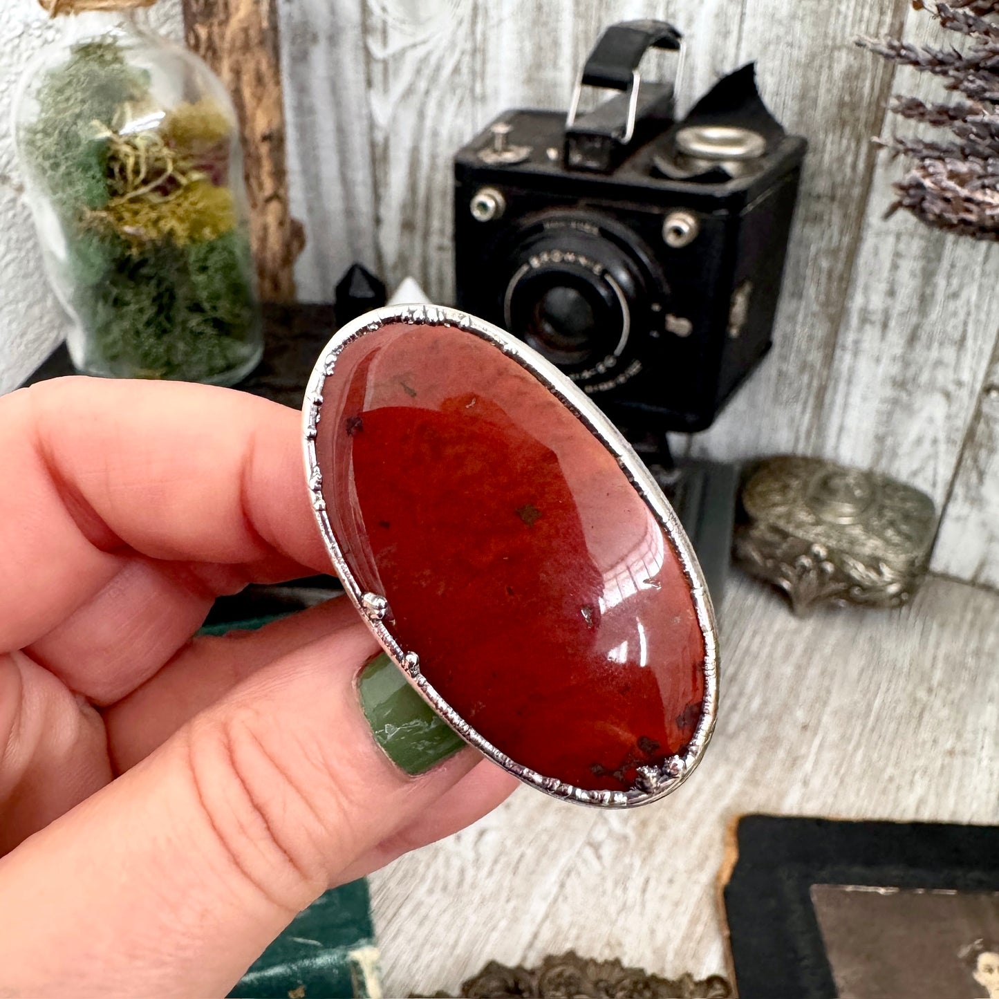 The Colossal Collection - Red Jasper Ring Set in Fine Silver Size 7 /One of a Kind