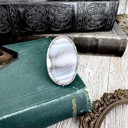 The Colossal Collection - Blue Banded Agate Crystal Ring Set in Fine Silver Size 11 / One of a Kind
