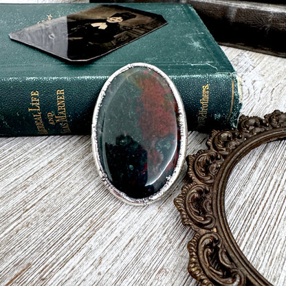 The Colossal Collection - Bloodstone Crystal Statement Ring Size 9 Fine Silver / One Of A Kind FOXLARK