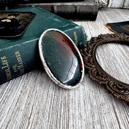 The Colossal Collection - Bloodstone Crystal Statement Ring Size 9 Fine Silver / One Of A Kind FOXLARK