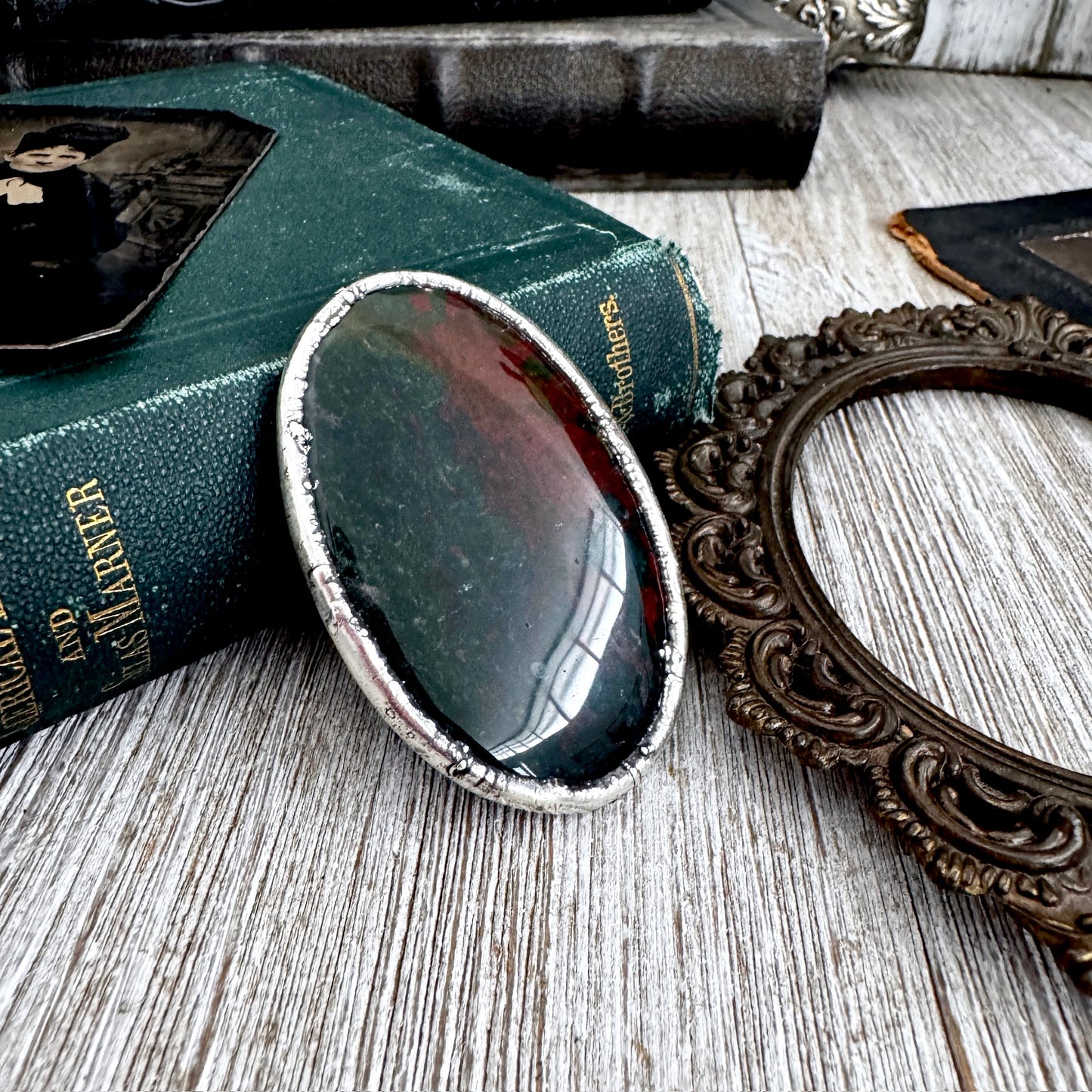 The Colossal Collection - Bloodstone Crystal Statement Ring Size 9 Fine Silver / One Of A Kind FOXLARK