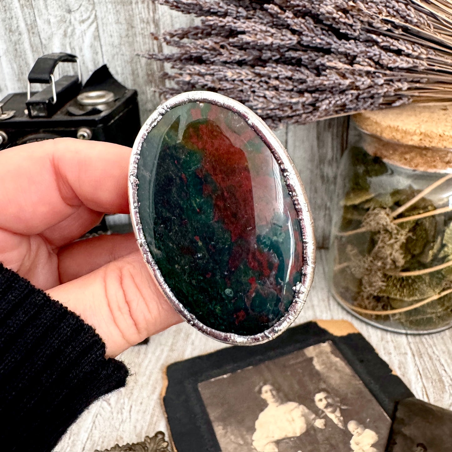 The Colossal Collection - Bloodstone Crystal Statement Ring Size 9 Fine Silver / One Of A Kind FOXLARK